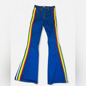 Alice + Olivia Rainbow Side Stripe Bell Bottom Jeans in Blue